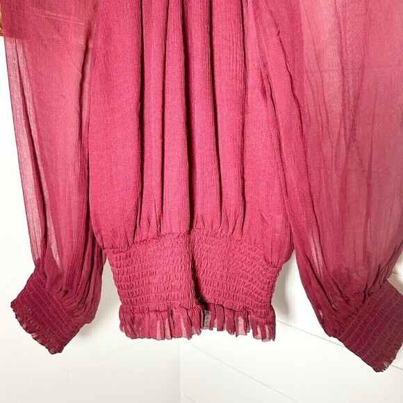 Gilner Farrar Dell Chiffon Blouse Ruby Burgundy Maroon Size Small - Picture 6 of 10